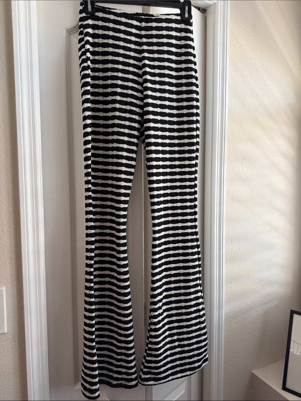 Zara Black and White Striped Boot-Cut Pants